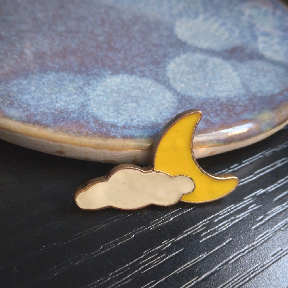 Yellow Crescent Moon & Cream Cloud Enamel Pin